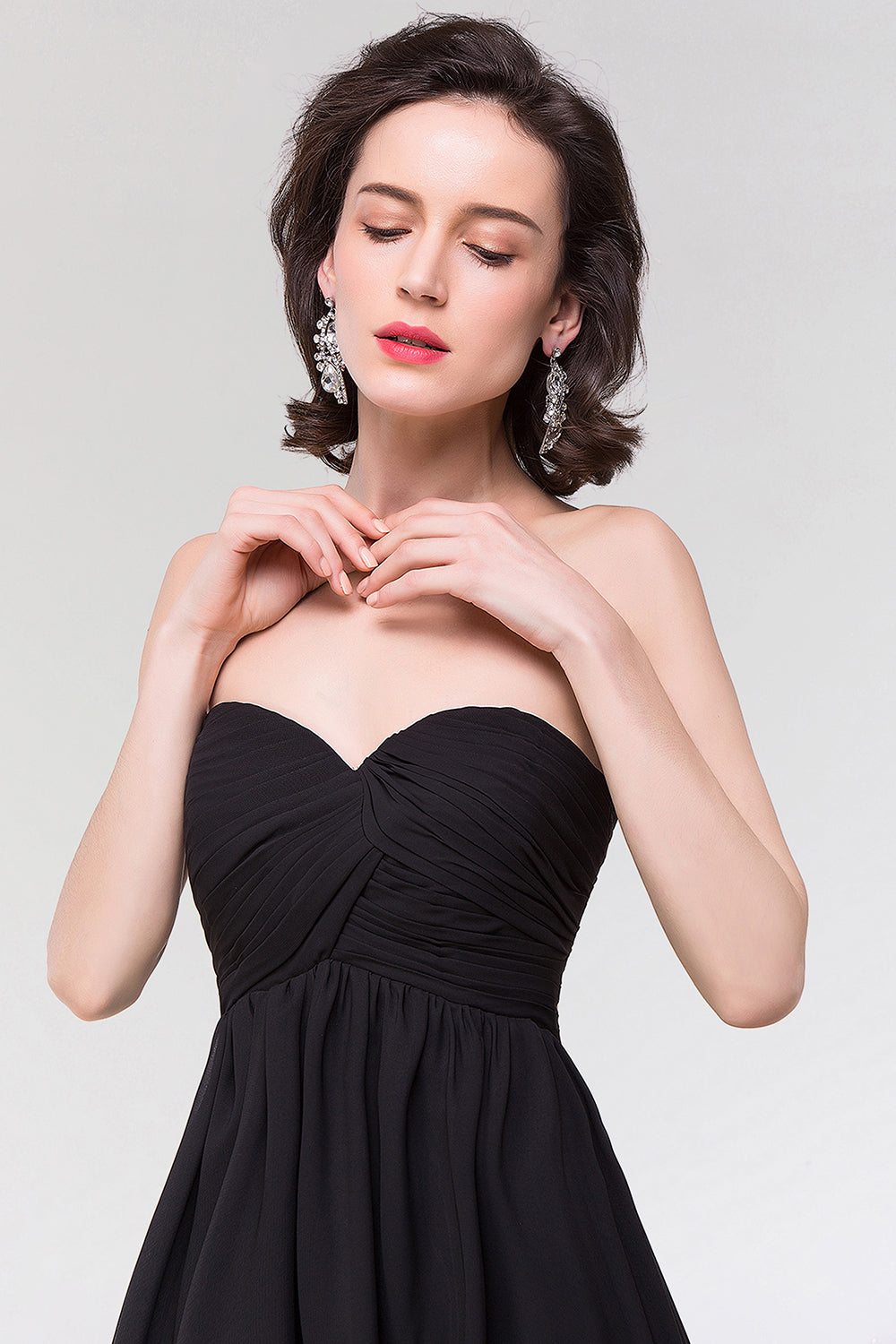 Sexy Strapless Sweetheart Long Black Chiffon Bridesmaid Dresses with R Newinlook Sexy Strapless Sweetheart Long Black Chiffon Bridesmaid Dresses with R Newinlook
