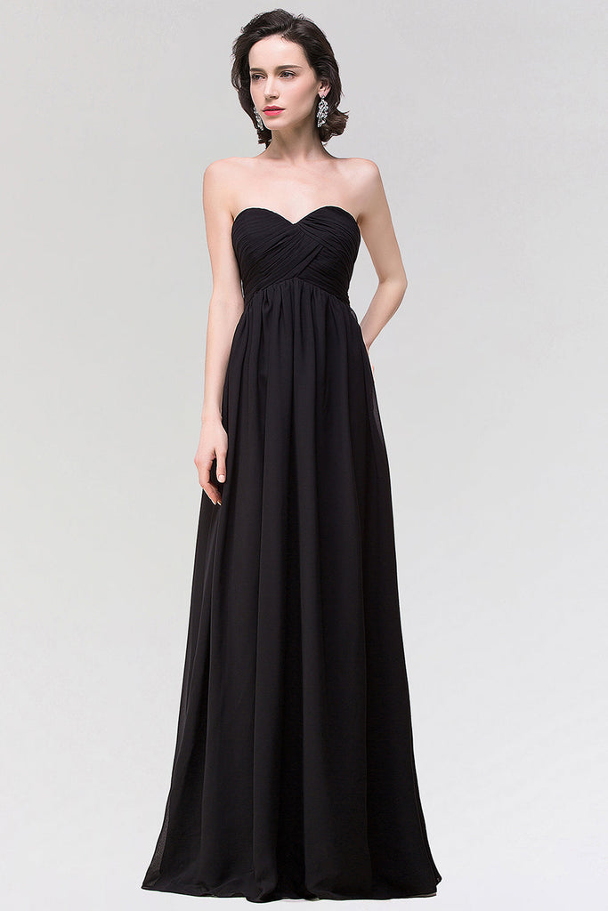 Sexy Strapless Sweetheart Long Black Chiffon Bridesmaid Dresses with R Newinlook Sexy Strapless Sweetheart Long Black Chiffon Bridesmaid Dresses with R Newinlook