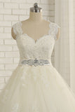 Sexy Straps Sleeveless Lace Wedding Dresses With Appliques A line Tulle Ruffles Bridal Gowns On Sale