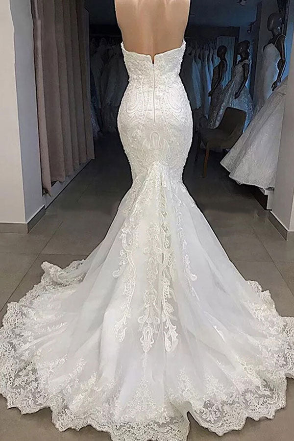 Sexy Sweetheart Off-the-shoulder White Wedding Dresses Mermaid Lace Bridal Gowns With Appliques Online