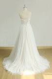 Sexy Sweetheart White Tulle Wedding Dress Lace A-line Ruffles Bridal Gowns On Sale