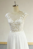 Sexy V-neck Appliques Sleeveless Wedding Dress A-line Chiffon White Bridal Gown On Sale
