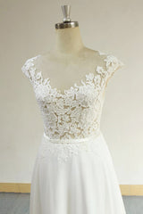 Sexy V-neck Appliques Sleeveless Wedding Dress A-line Chiffon White Bridal Gown On Sale