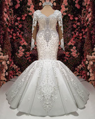 Sexy V-neck Longsleeves Lace Wedding Dresses With Appliques White Mermaid Bridal Gowns Online