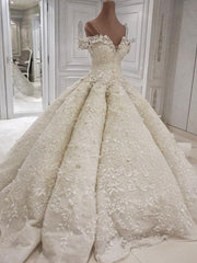 Sexy V-neck Off-the-shoulder White Wedding Dresses With Appliques A-line Ruffles Bridal Gowns On Sale