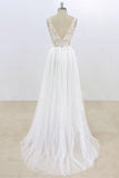 Sexy V-neck Sleeveless Straps Wedding Dresses White Tulle Ruffles Lace Bridal Gowns Online