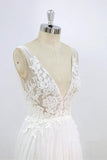 Sexy V-neck Sleeveless Straps Wedding Dresses White Tulle Ruffles Lace Bridal Gowns Online