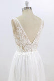 Sexy V-neck Sleeveless Straps Wedding Dresses White Tulle Ruffles Lace Bridal Gowns Online