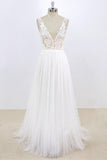 Sexy V-neck Sleeveless Straps Wedding Dresses White Tulle Ruffles Lace Bridal Gowns Online