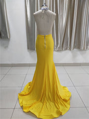 Sexy Yellow High Neck Ruffle Prom Dress Affordable with Backless Online