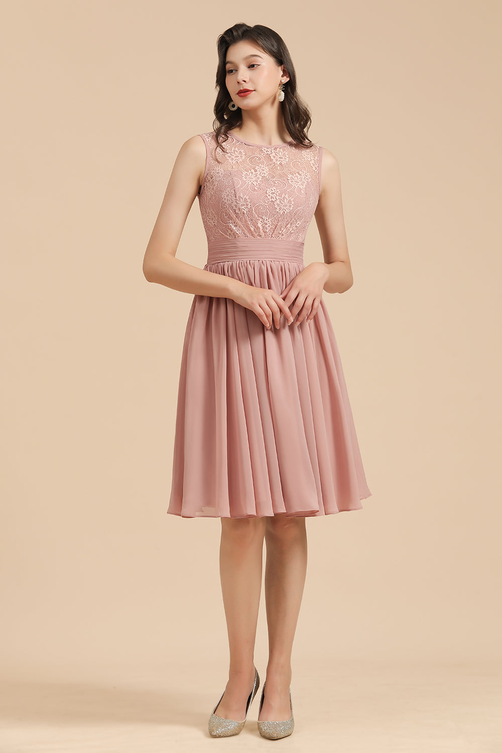 Short Lace Dusty Rose Junior Bridesmaid Dress