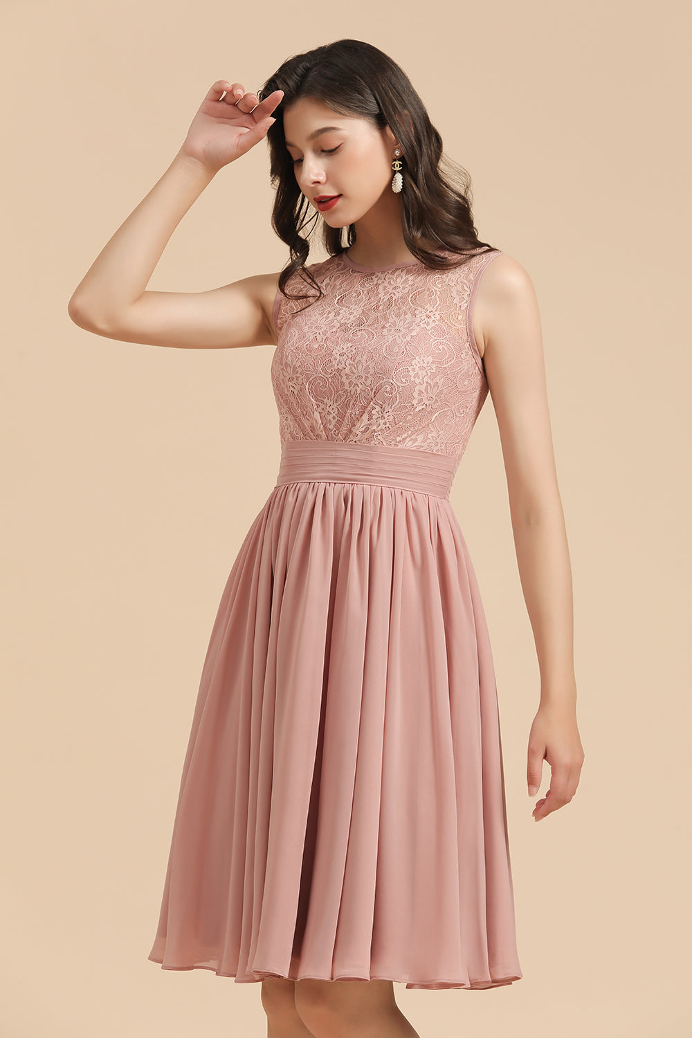 Short Lace Dusty Rose Junior Bridesmaid Dress