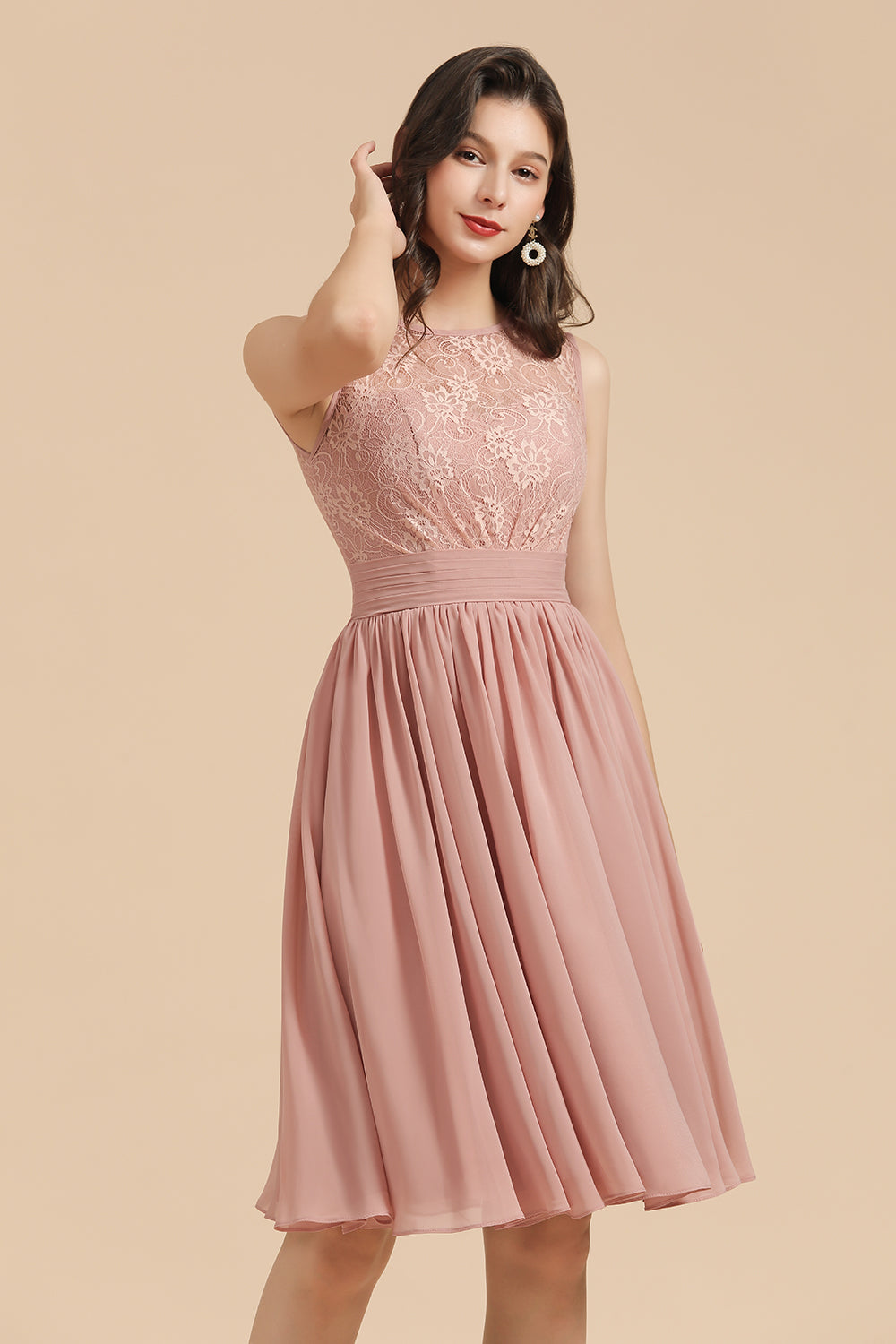 Short Lace Dusty Rose Junior Bridesmaid Dress