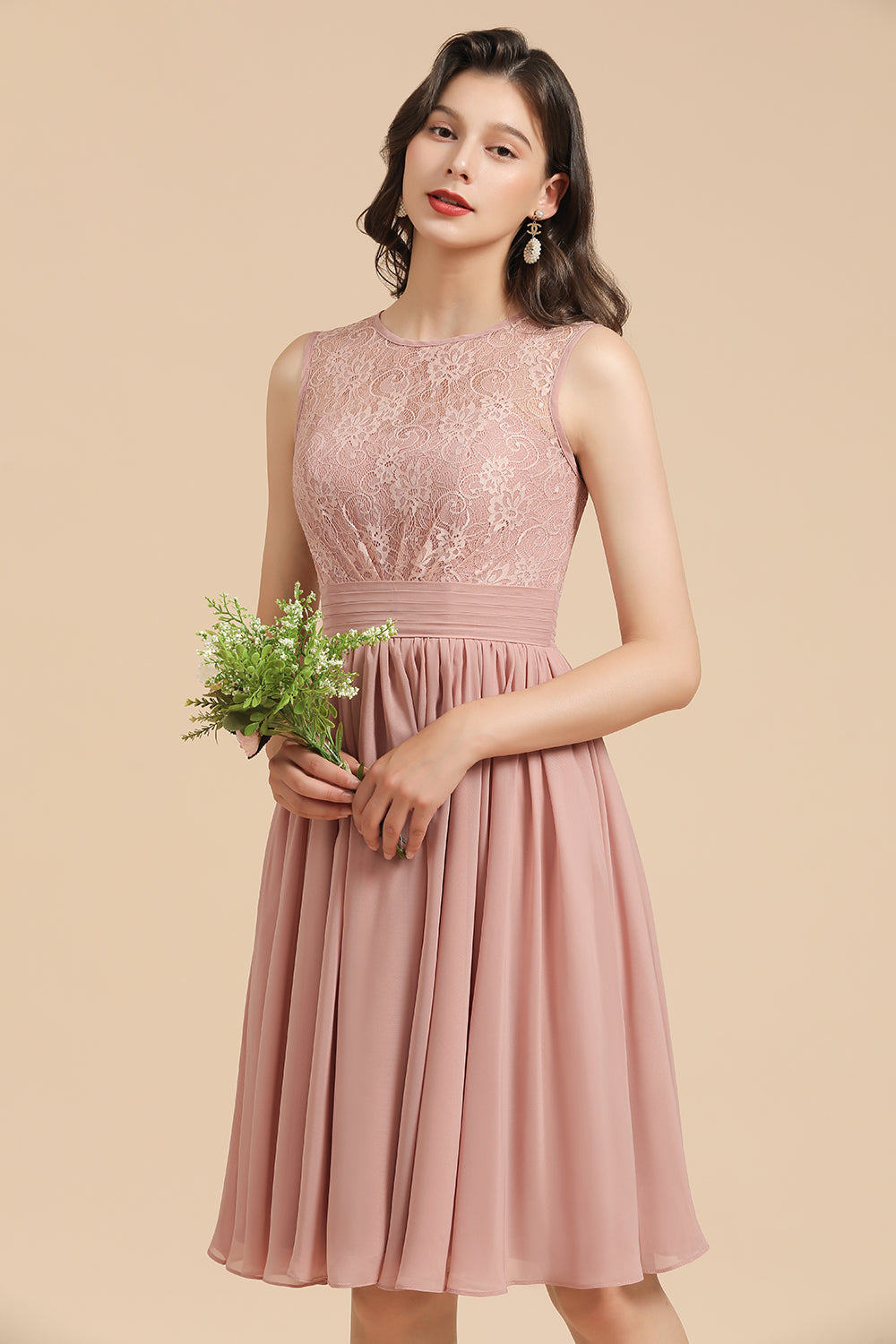 Short Lace Dusty Rose Junior Bridesmaid Dress