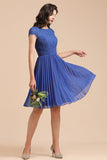 Short Sleeve Royal Blue Lace Junior Bridesmaid Dress