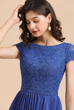 Short Sleeve Royal Blue Lace Junior Bridesmaid Dress