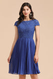 Short Sleeve Royal Blue Lace Junior Bridesmaid Dress