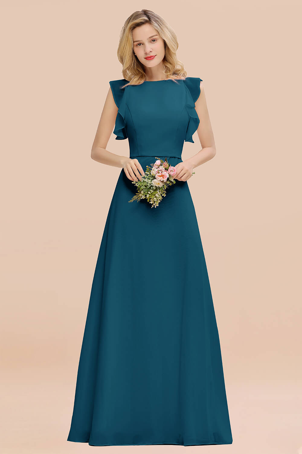 Simple Jewel Draped Sleeves Blushing Pink Bridesmaid Dresses Newinlook Simple Jewel Draped Sleeves Blushing Pink Bridesmaid Dresses Newinlook