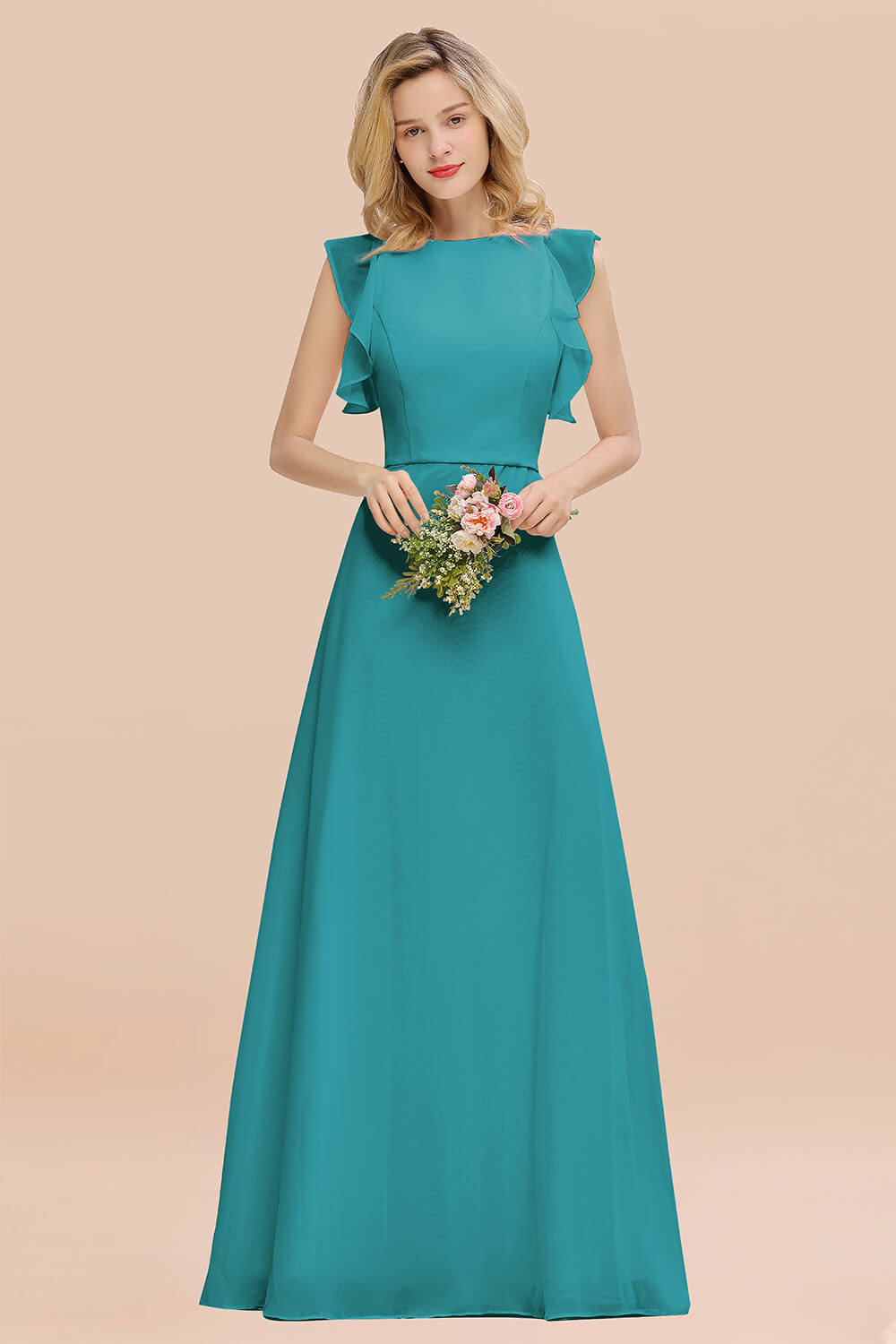 Simple Jewel Draped Sleeves Blushing Pink Bridesmaid Dresses Newinlook Simple Jewel Draped Sleeves Blushing Pink Bridesmaid Dresses Newinlook
