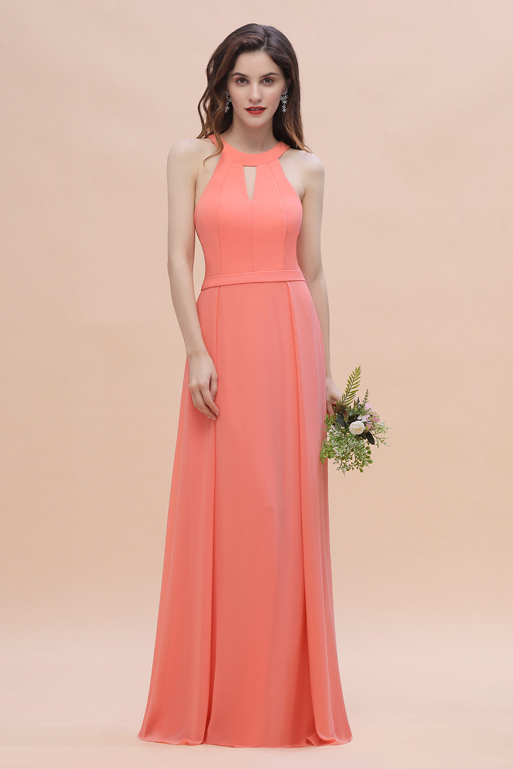 Simple Jewel Sleeveless Coral Chiffon Bridesmaid Dresses Newinlook Simple Jewel Sleeveless Coral Chiffon Bridesmaid Dresses Newinlook
