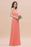Simple Jewel Sleeveless Coral Chiffon Bridesmaid Dress Online