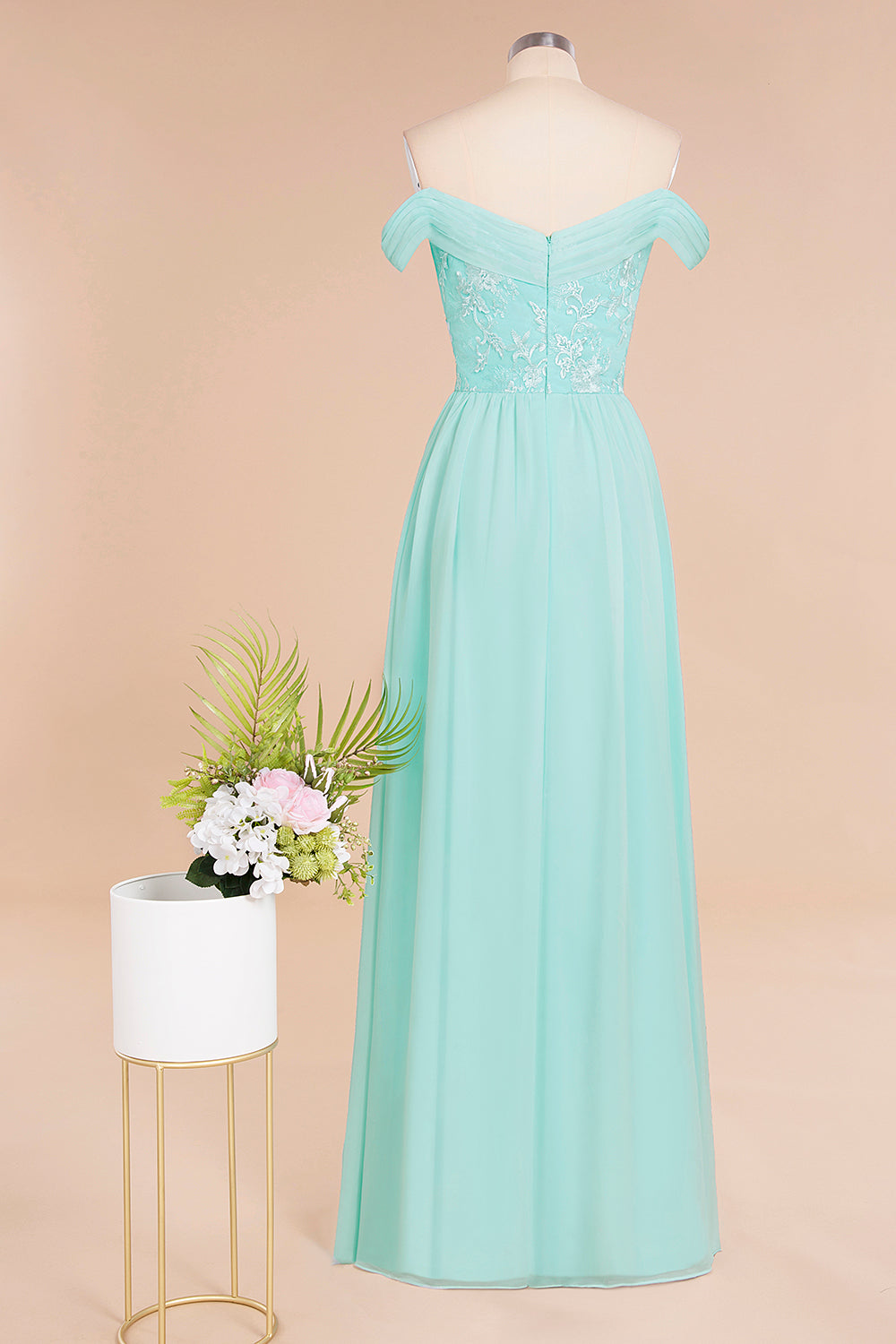 Simple Off-the-shoulder Long Affordable Bridesmaid Dress With Appliques