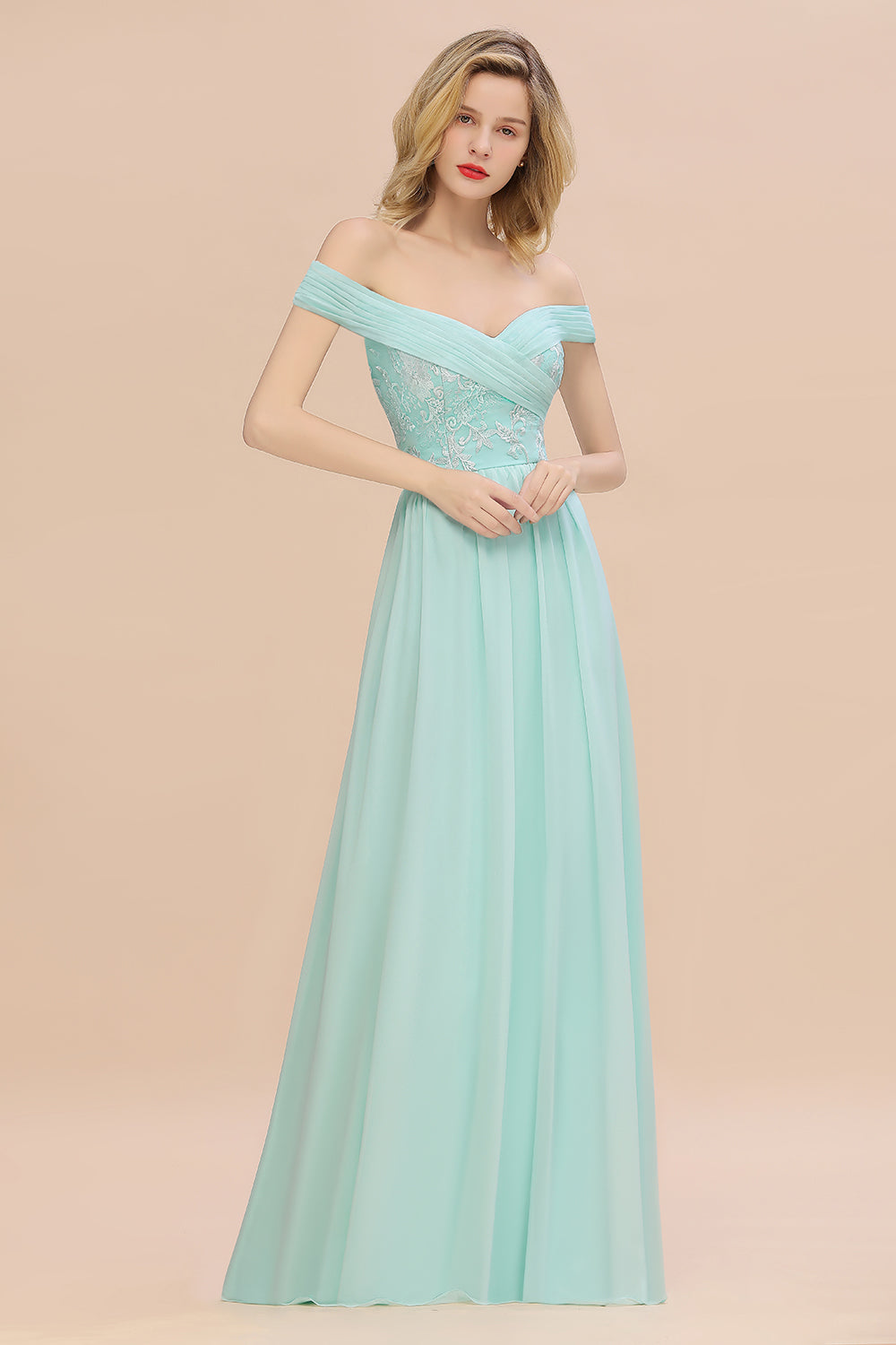 Simple Off-the-shoulder Long Affordable Bridesmaid Dress With Appliques