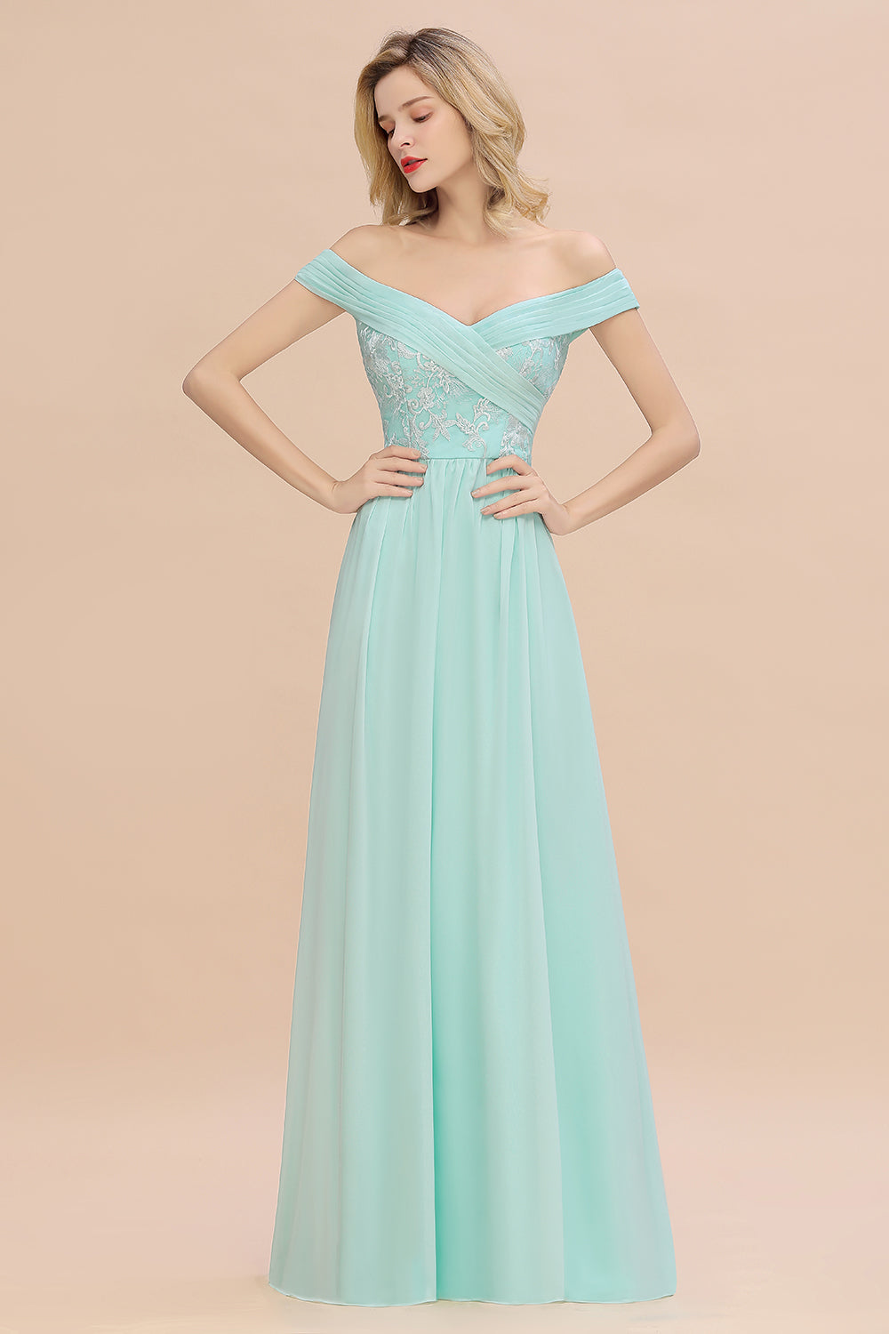 Simple Off-the-shoulder Long Affordable Bridesmaid Dress With Appliques