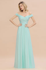 Simple Off-the-shoulder Long Affordable Bridesmaid Dress With Appliques