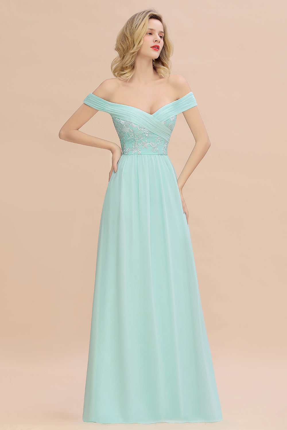 Simple Off-the-shoulder Long Affordable Bridesmaid Dress With Appliques