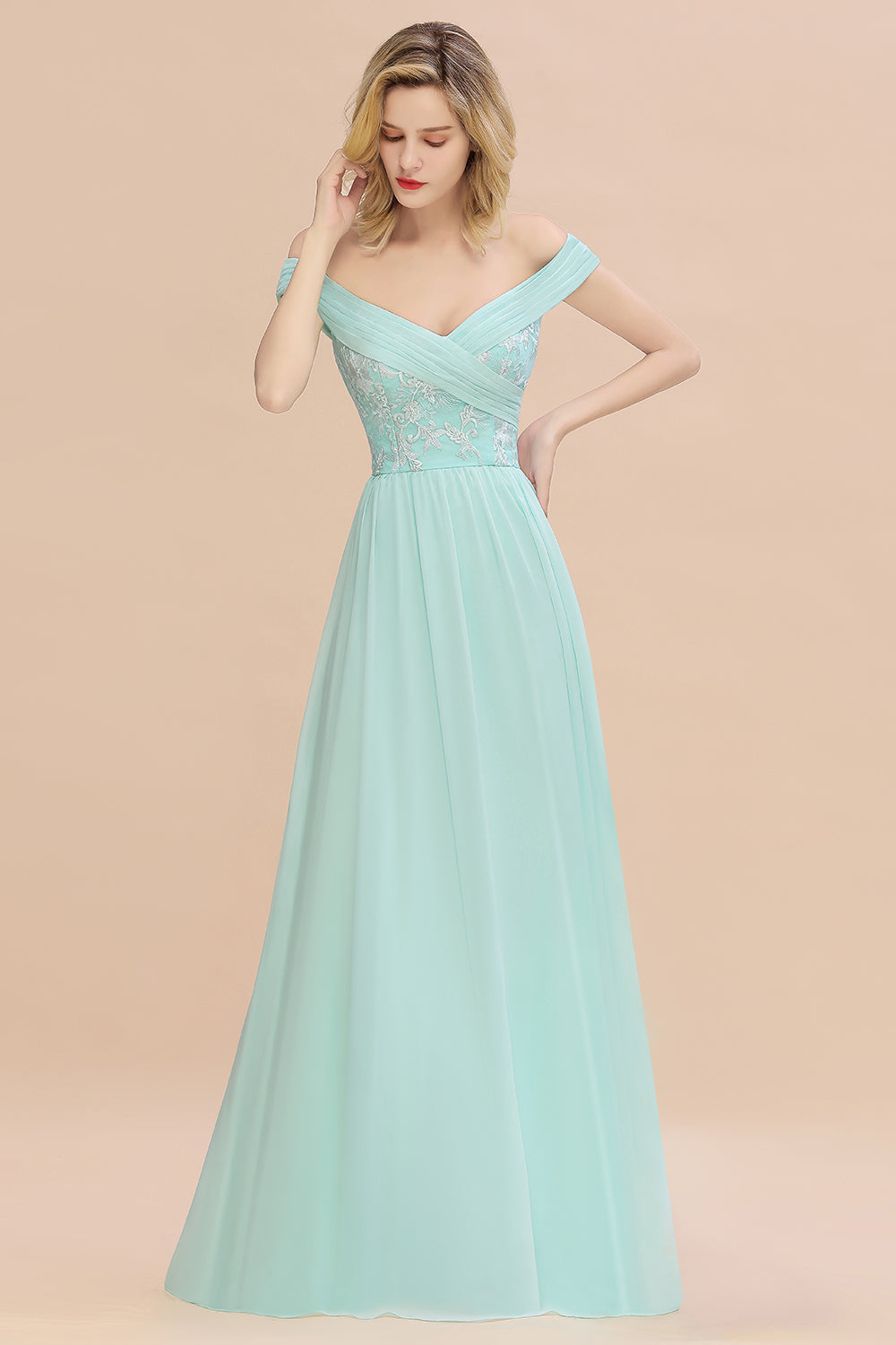 Simple Off-the-shoulder Long Affordable Bridesmaid Dress With Appliques