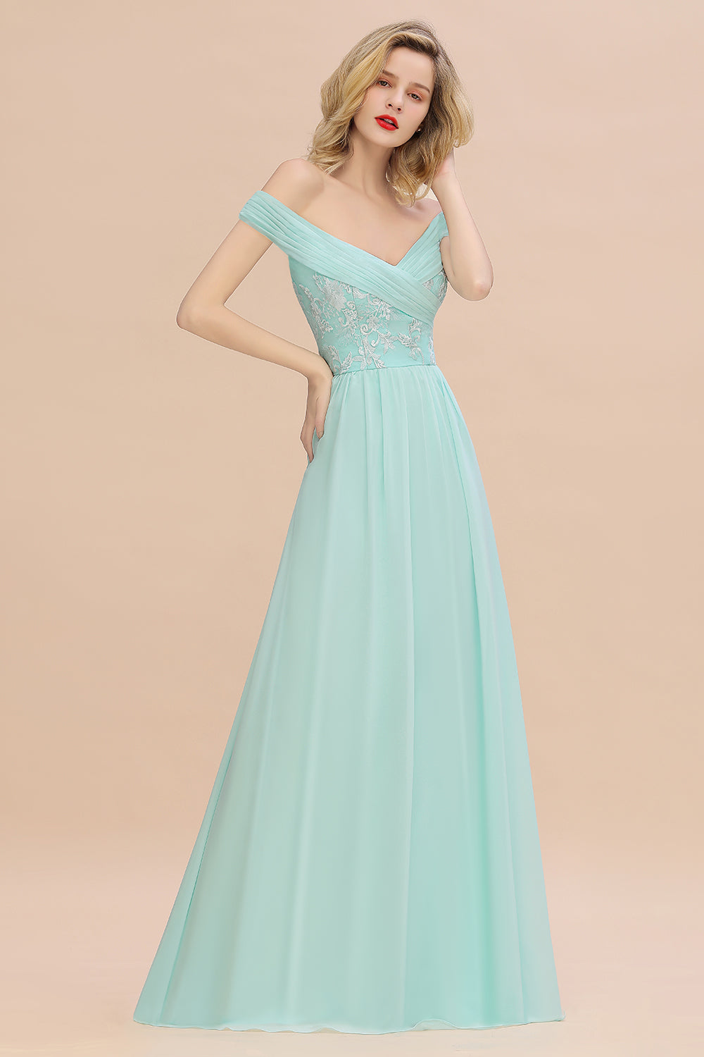 Simple Off-the-shoulder Long Affordable Bridesmaid Dress With Appliques