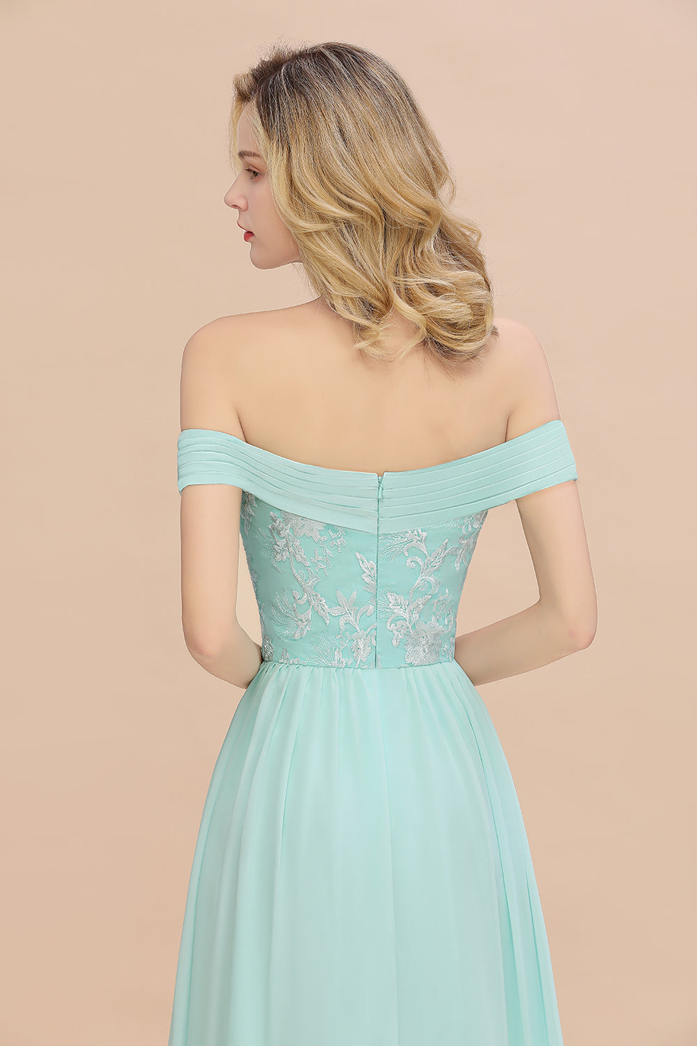 Simple Off-the-shoulder Long Affordable Bridesmaid Dress With Appliques