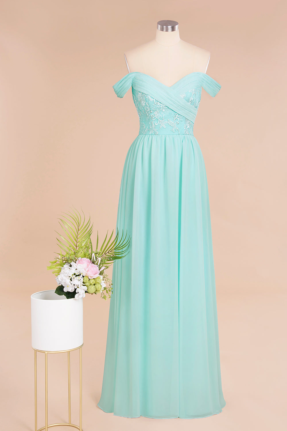 Simple Off-the-shoulder Long Affordable Bridesmaid Dress With Appliques