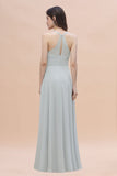 Simple Straps A-line Chiffon Mist Bridesmaid Dress with Ruffles Online