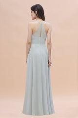 Simple Straps A-line Chiffon Mist Bridesmaid Dress with Ruffles Online