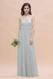 Simple Straps A-line Chiffon Mist Bridesmaid Dress with Ruffles Online