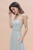 Simple Straps A-line Chiffon Mist Bridesmaid Dress with Ruffles Online