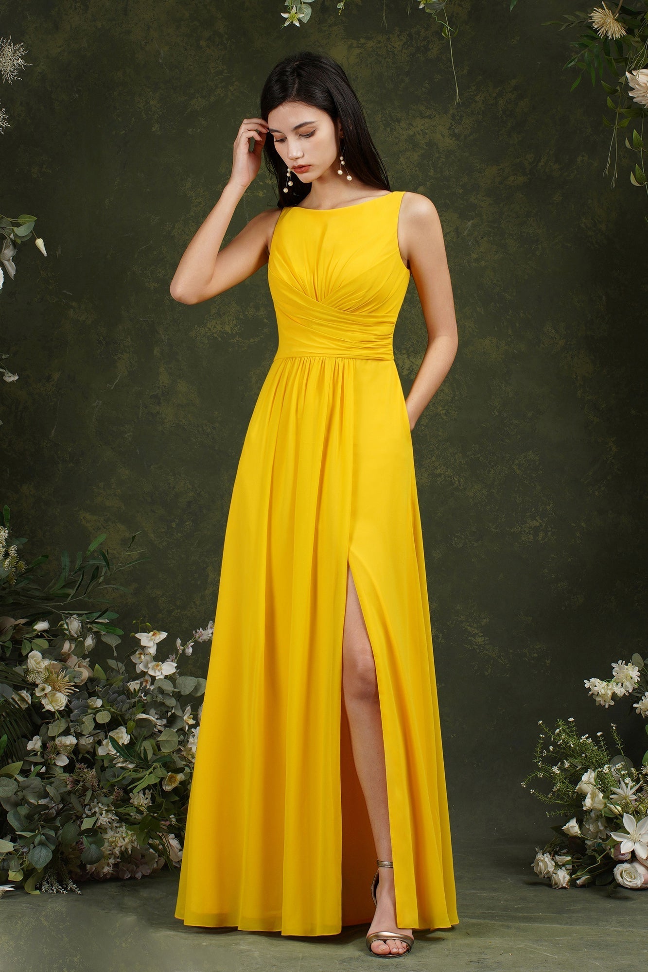 Sleeveless Bridesmaid Dress Long With Slit Online