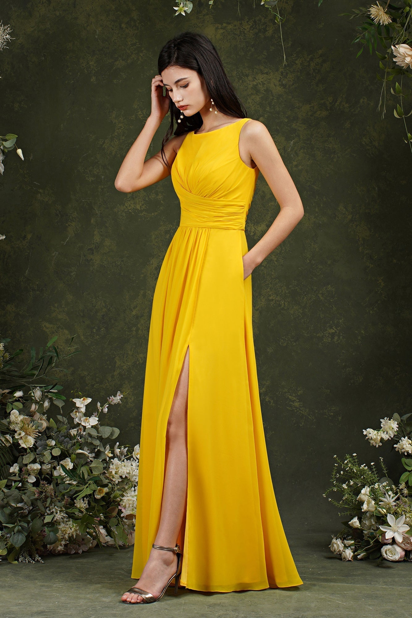 Sleeveless Bridesmaid Dress Long With Slit Online