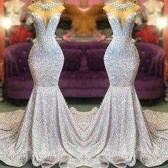 Sleeveless Sequiins Mermaid Long Evening Prom Dress