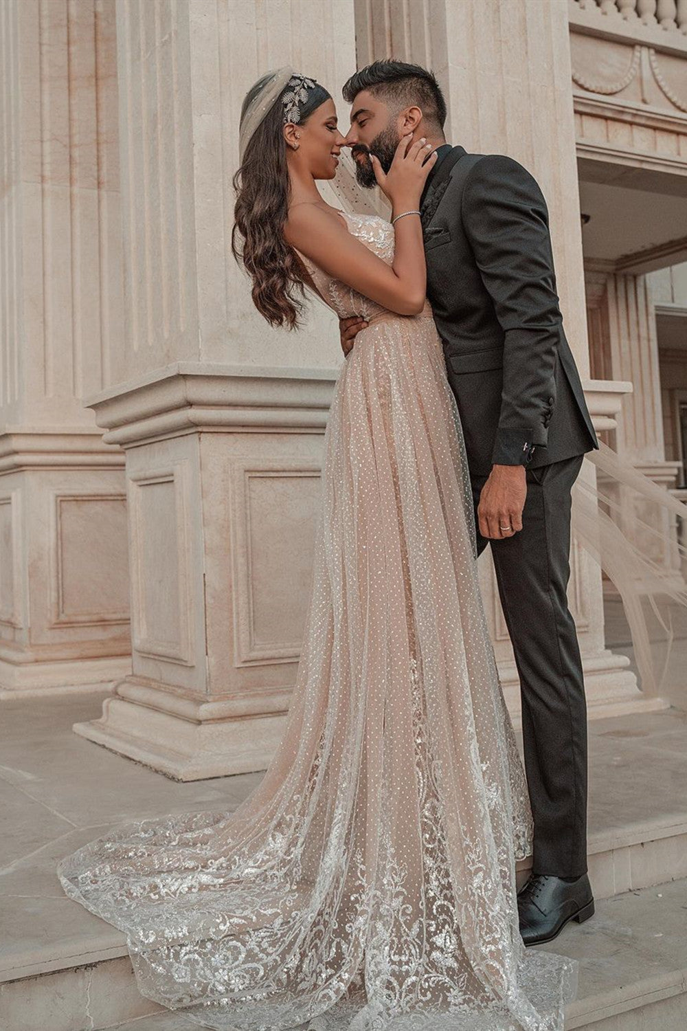 Spaghetti-Strap Sleeveless Mermaid Wedding Dress Tulle With Lace Newinlook Spaghetti-Strap Sleeveless Mermaid Wedding Dress Tulle With Lace Newinlook