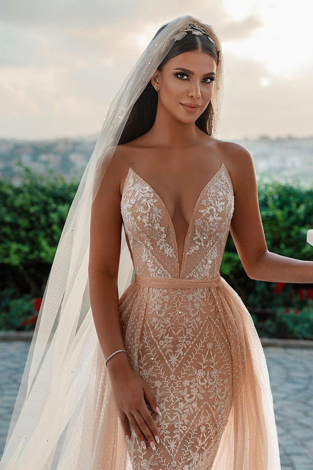 Spaghetti-Strap Sleeveless Mermaid Wedding Dress Tulle With Lace Newinlook Spaghetti-Strap Sleeveless Mermaid Wedding Dress Tulle With Lace Newinlook