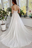Spaghetti-Straps Appliques Wedding Dress A-Line Sweetheart