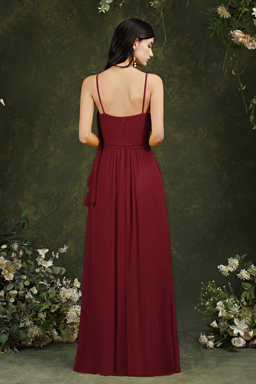 Spaghetti-Straps Bridesmaid Dress Chiffon With Pockets Ruffles