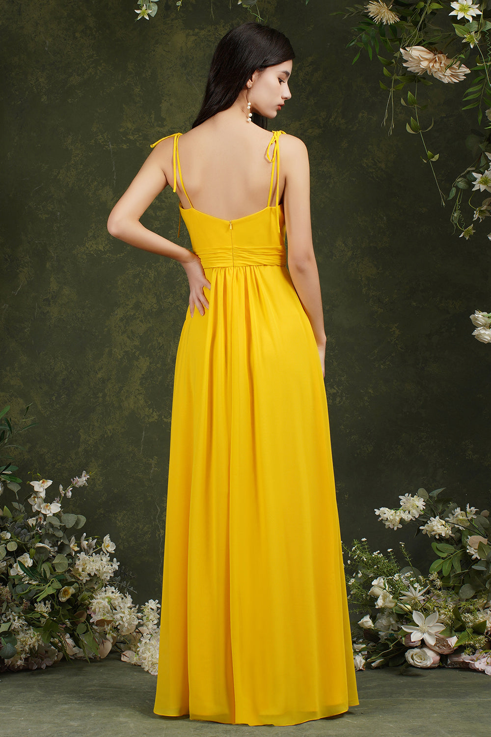 Spaghetti-Straps Bridesmaid Dress Chiffon With Slit