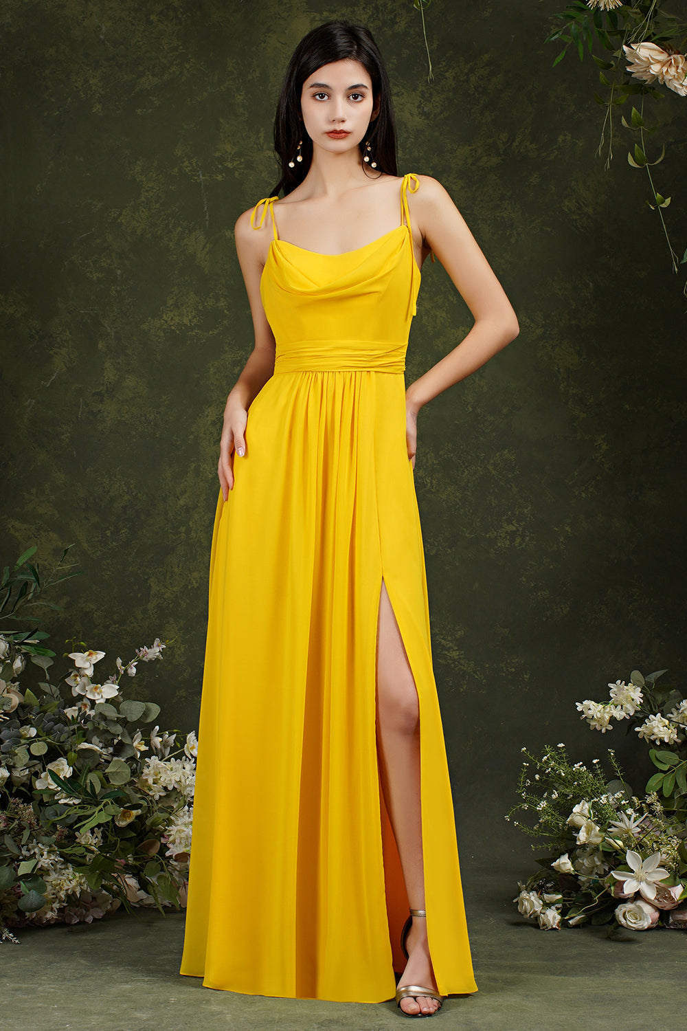 Spaghetti-Straps Bridesmaid Dress Chiffon With Slit