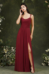 Spaghetti-Straps Bridesmaid Dress Chiffon With Slit