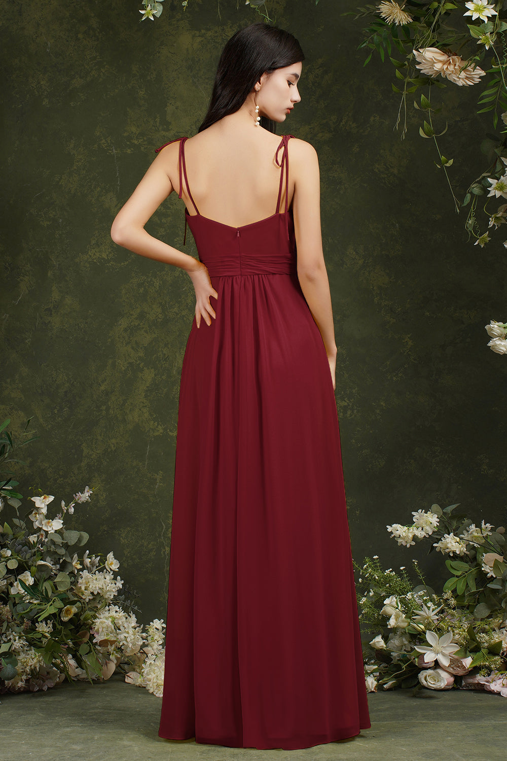 Spaghetti-Straps Bridesmaid Dress Chiffon With Slit