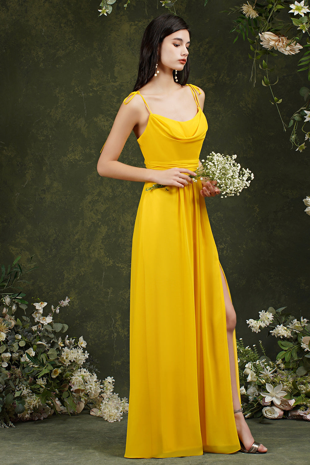 Spaghetti-Straps Bridesmaid Dress Chiffon With Slit